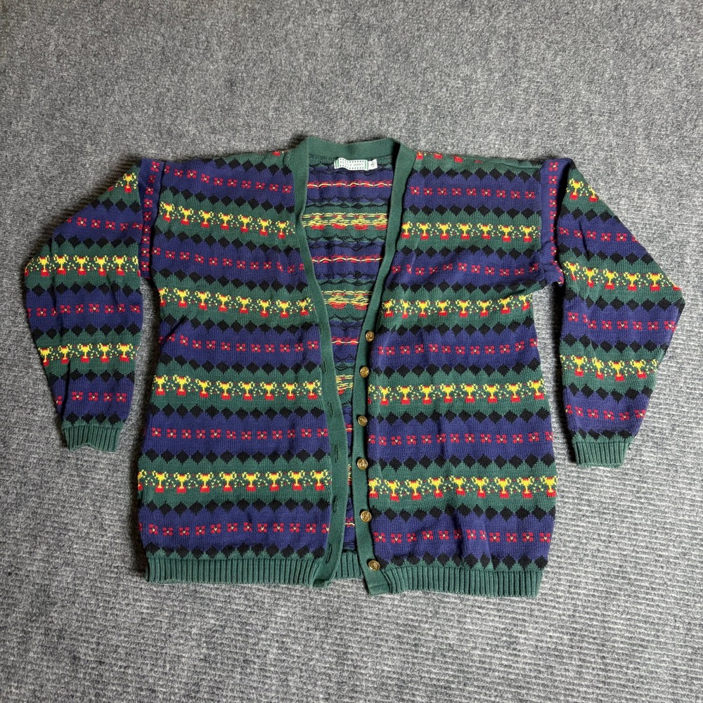 Vintage Peggy Hart Women's Novelty Pattern Cardigan Button Front‎ Green Size S